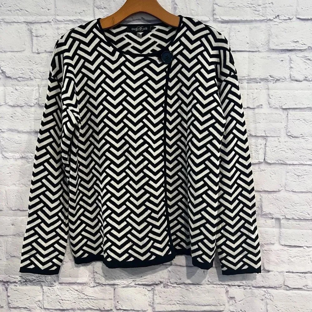 August Silk Black Chevron Double‎ Knit Jacquard Jacket Women’s Size S